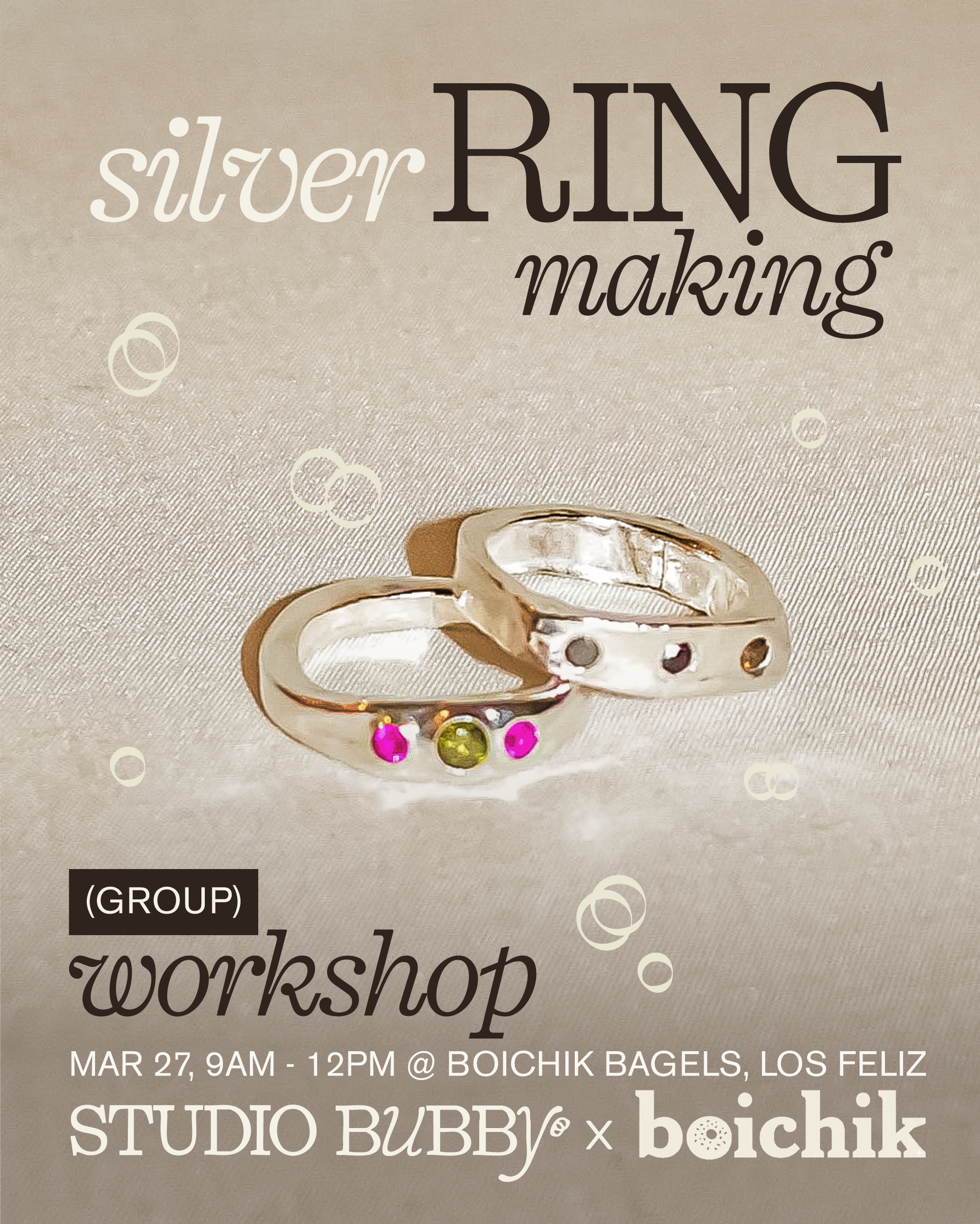 group workshop at Boichik Bagels: silver ring making